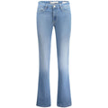 Jeans pour femmes Guess Jeans en coton bleu azur, coupe classique, visibles détails de couture et fermeture éclair.