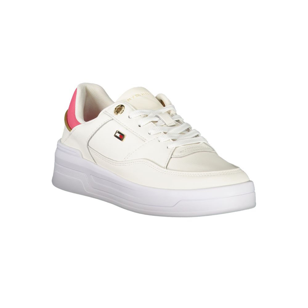 Sneakers pour femmes Tommy Hilfiger Bianco en polyuréthane, chaussures décontractées blanches avec logo signature.