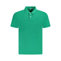 Polo en coton vert pour homme de la marque Pepe Jeans, détail de col et manches, vue de face.