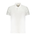 Polo homme blanc en coton de la marque Calvin Klein, vue de face, avec col et boutons visibles.