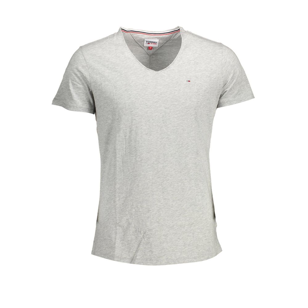 T-shirt homme en coton gris Tommy Hilfiger, coupe classique, logo en badge sur la poitrine, tissu doux et confortable.