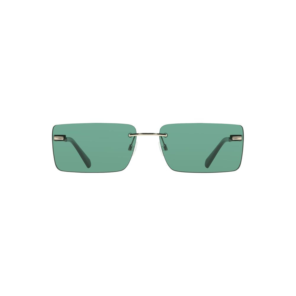 Lunettes de soleil pour femmes Calvin Klein Verde Metallo avec monture en métal et verres teintés verts.