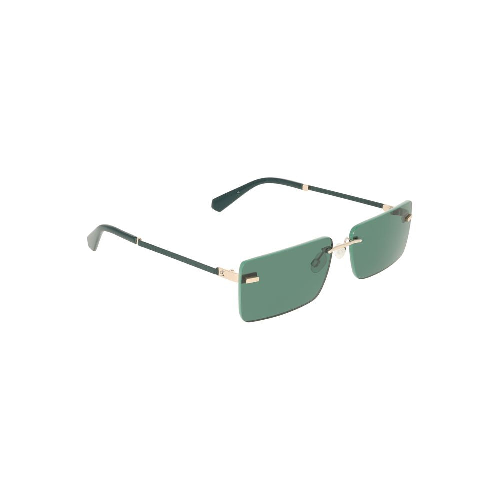 Lunettes de soleil pour femmes Calvin Klein Verde Metallo avec monture en métal doré et verres teintés marron.