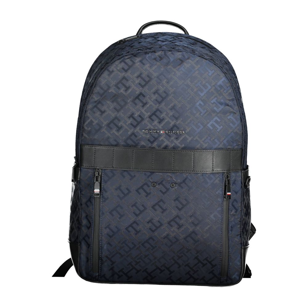 Sac à dos pour hommes Tommy Hilfiger en polyester bleu, avec poches et bretelles réglables, idéal pour un style décontracté.