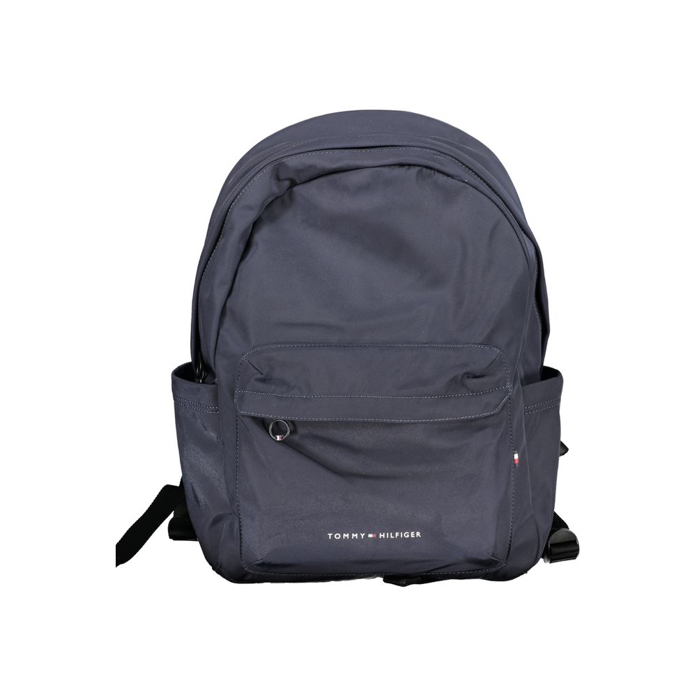 Sac à dos pour homme Tommy Hilfiger en polyester bleu, avec logo et poches pratiques.