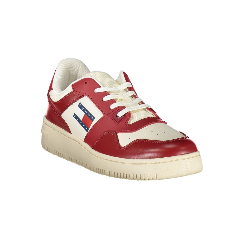 Chaussures sneakers pour femmes Tommy Hilfiger Rosso en cuir, mode décontractée et élégante, vue de face.