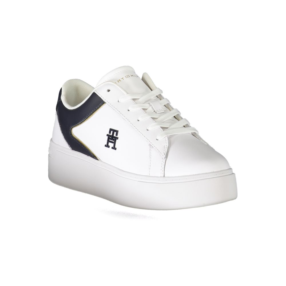 Sneaker blanche en polyuréthane pour femmes de la marque Tommy Hilfiger, avec design moderne et semelle blanche.