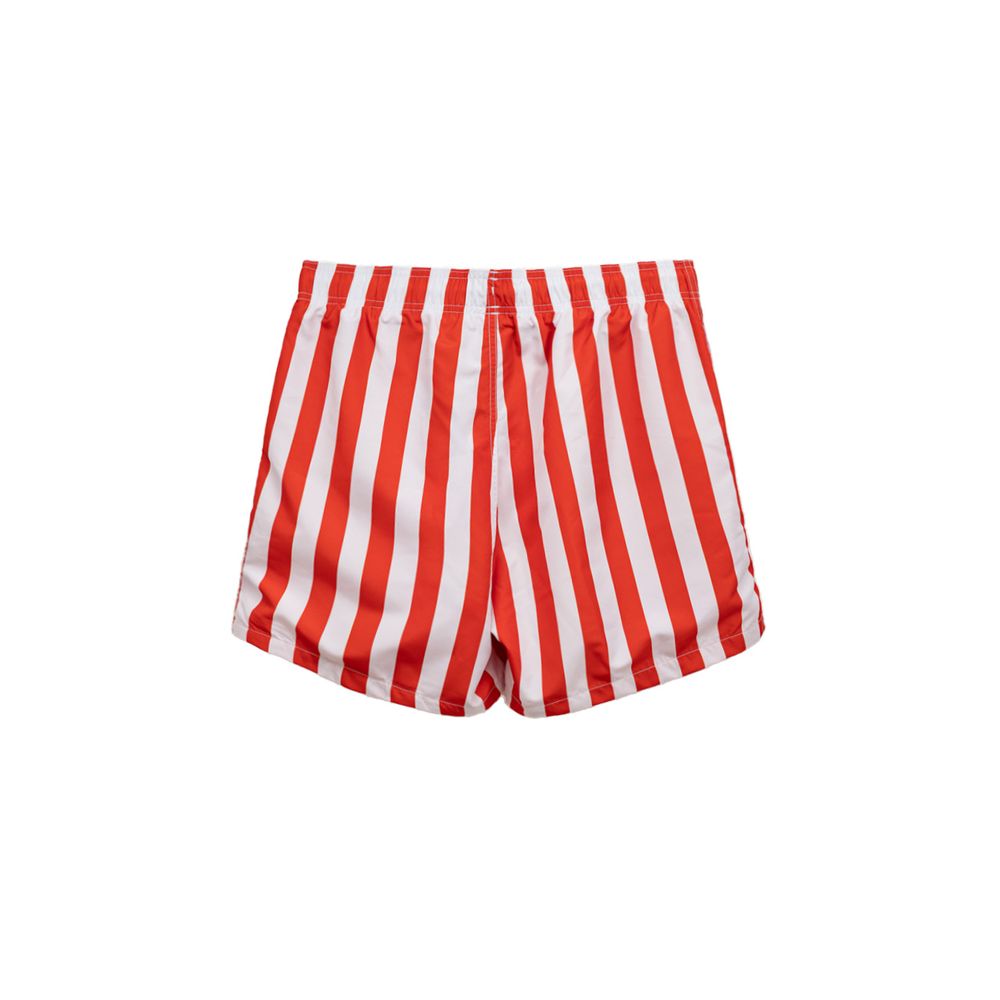 Shorts de bain en polyester rouge de la marque Emporio Armani, vue de face avec logo visible.