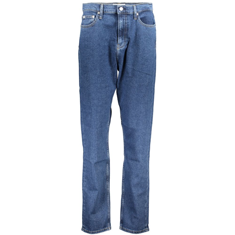 Jean en coton bleu pour femme de la marque Calvin Klein, coupe classique avec détails visibles en image.