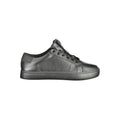 Sneakers noires en polyuréthane pour hommes de Calvin Klein, design moderne et confortable, vue de face.