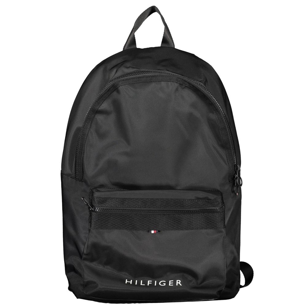 Sac à dos pour homme Tommy Hilfiger en polyester noir, avec logo distinctif et poches pratiques.