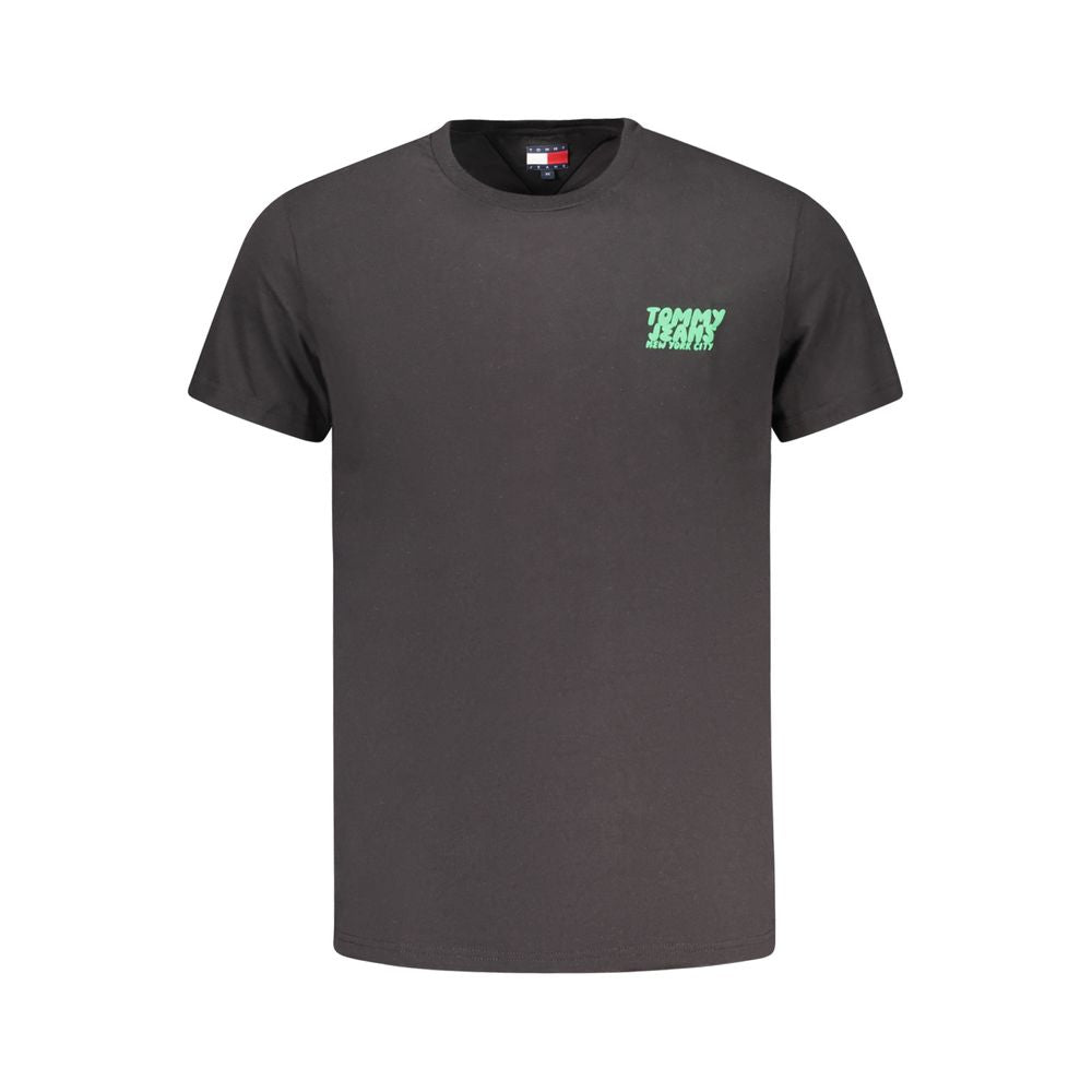 T-shirt noir en coton pour hommes de la marque Tommy Hilfiger, affichant un design simple et élégant.