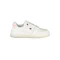 Baskettes blanches pour femmes Tommy Hilfiger en cuir, avec semelle blanche et design épuré visible sur l'image.
