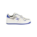 Chaussures sneakers en polyuréthane bleu royal pour homme de Tommy Hilfiger, vue de côté avec détails de design.