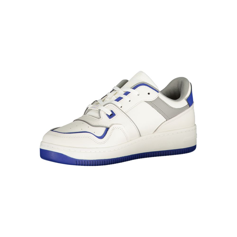 Chaussure sneaker homme Tommy Hilfiger en polyuréthane bleu royal, style décontracté avec semelle blanche.