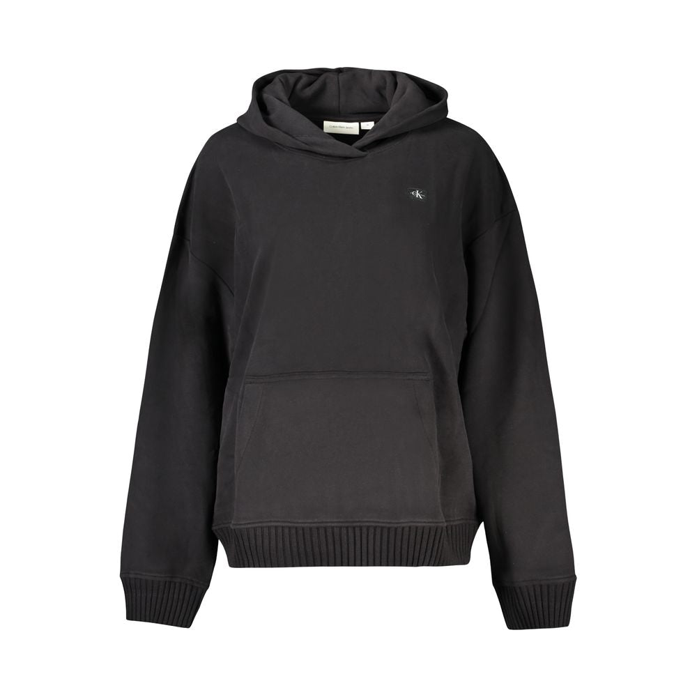 Sweat-shirt noir en coton pour femmes de la marque Calvin Klein, vue de face, avec logo discret sur la poitrine.