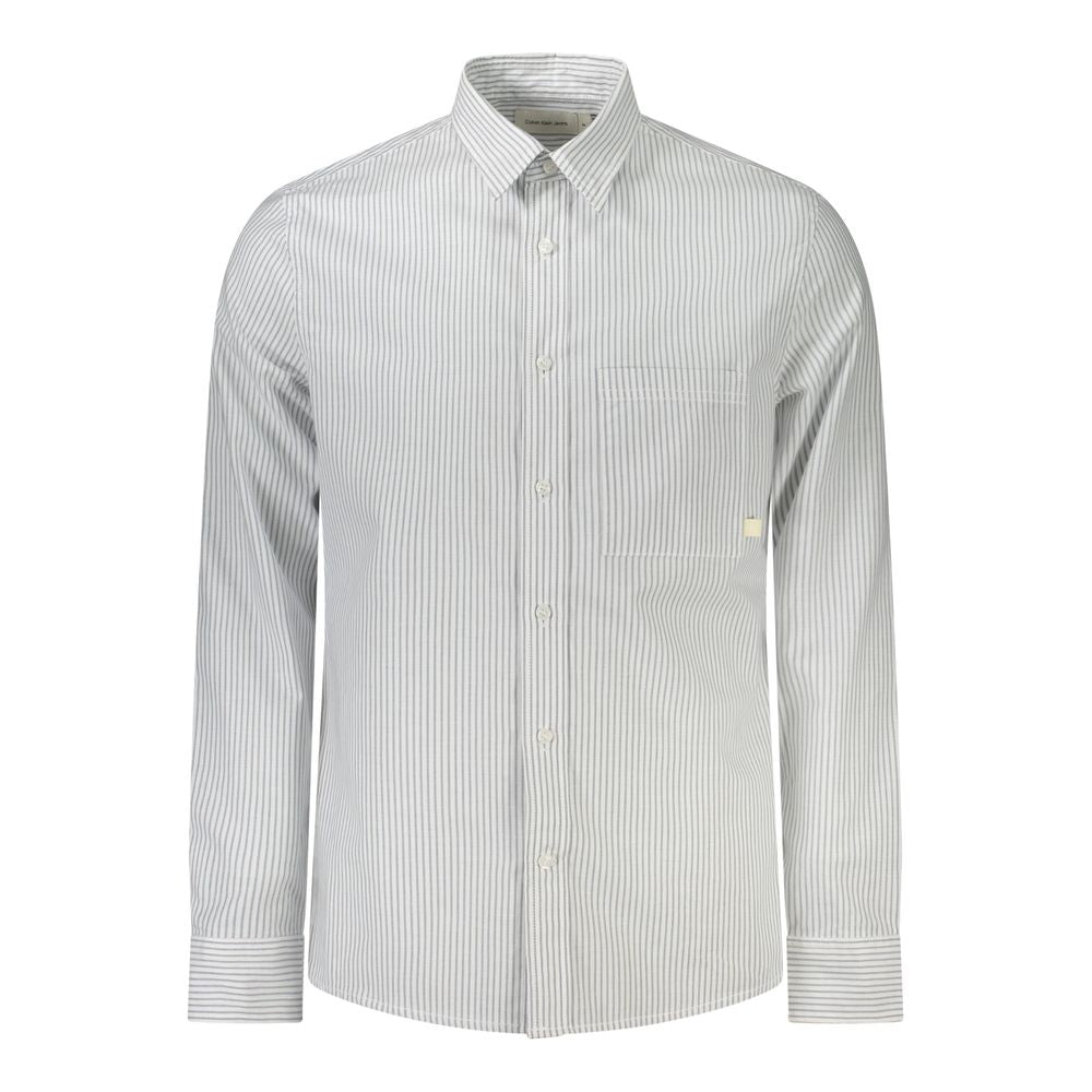 Chemise pour homme en coton blanc de la marque Calvin Klein, avec col classique et manches longues.