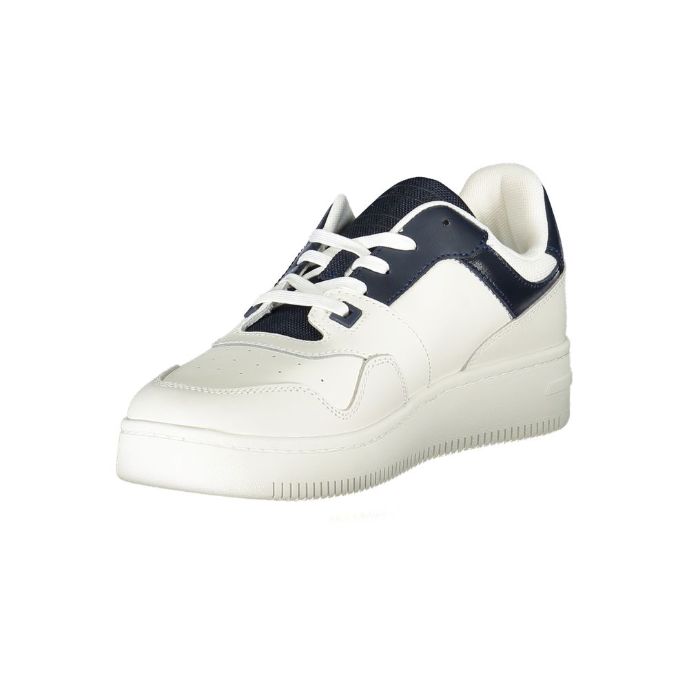 Sneakers en cuir bleu pour homme de Tommy Hilfiger, style décontracté avec lacets et semelle blanche.