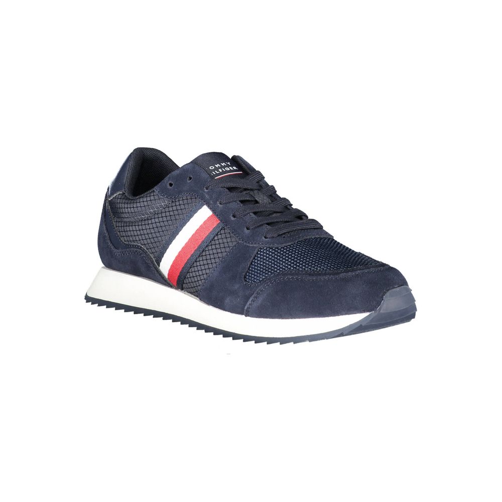Chaussure sneaker en polyester bleu pour homme de la marque Tommy Hilfiger, vue de face.