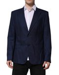 Blazer homme Dolce & Gabbana en laine bleue, costume à un bouton, veste à double boutonnage élégant et classique.