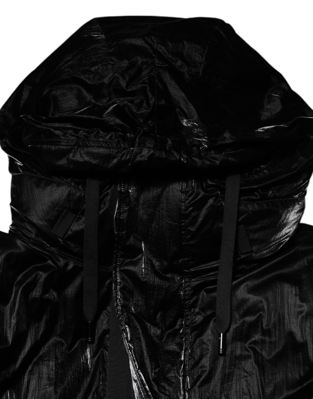Veste matelassée noire à capuche Dolce & Gabbana avec logo, fermeture éclair complète, style chic et décontracté.