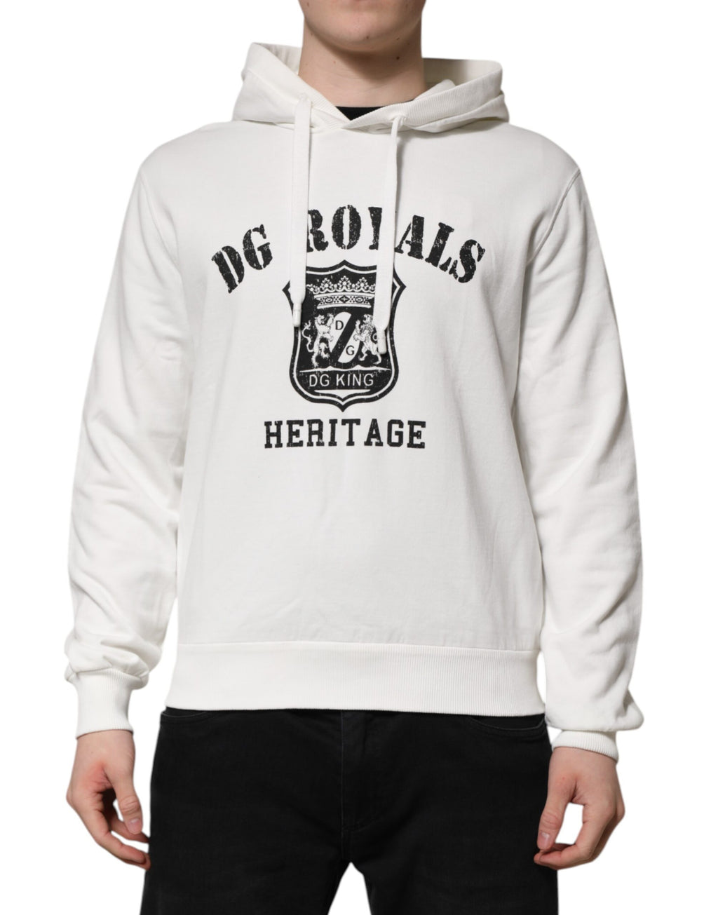 Sweat à capuche en coton blanc Dolce & Gabbana DG ROYAL imprimé, style décontracté et élégant.