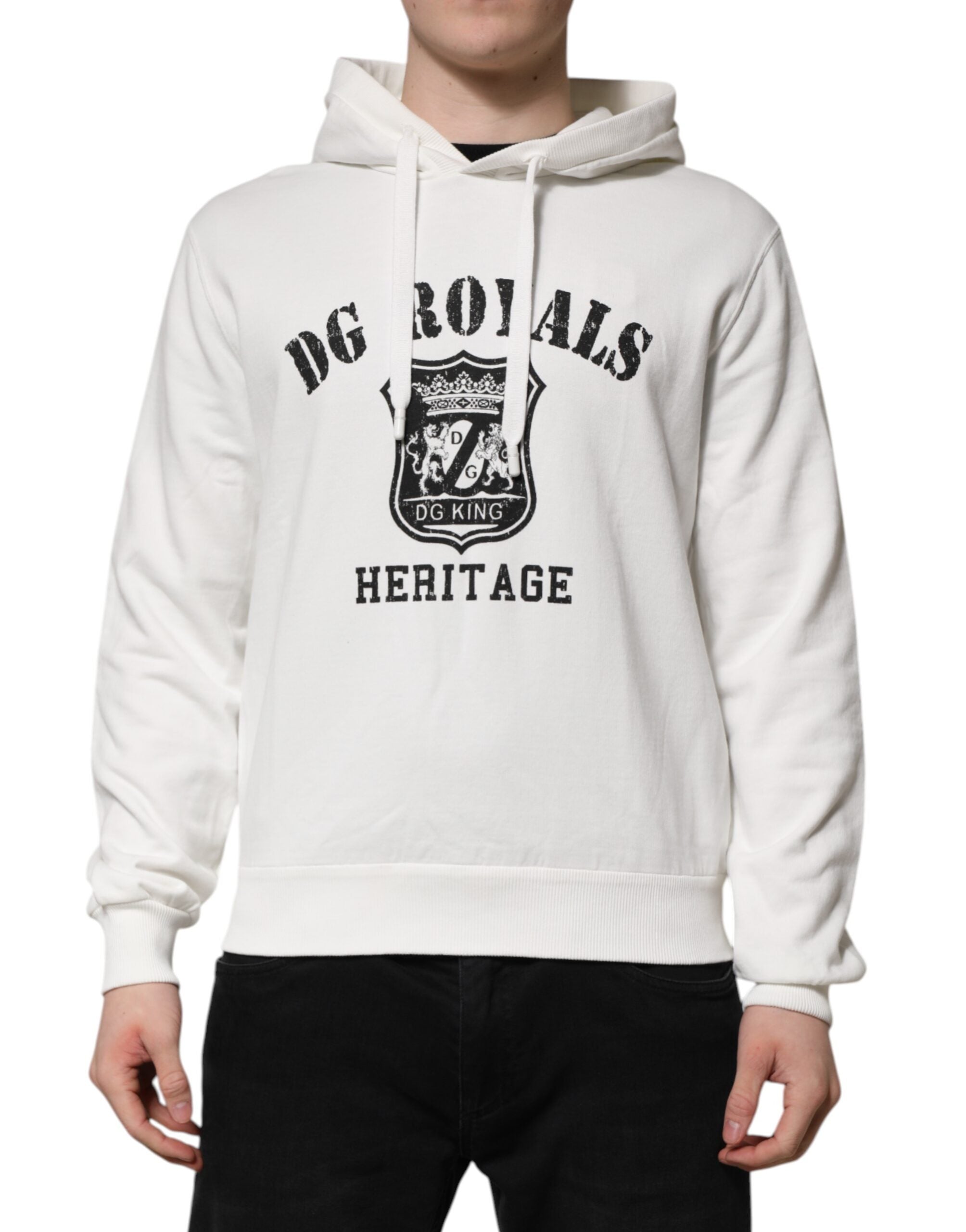 Sweat à capuche en coton blanc Dolce & Gabbana DG ROYAL imprimé, style décontracté et élégant.