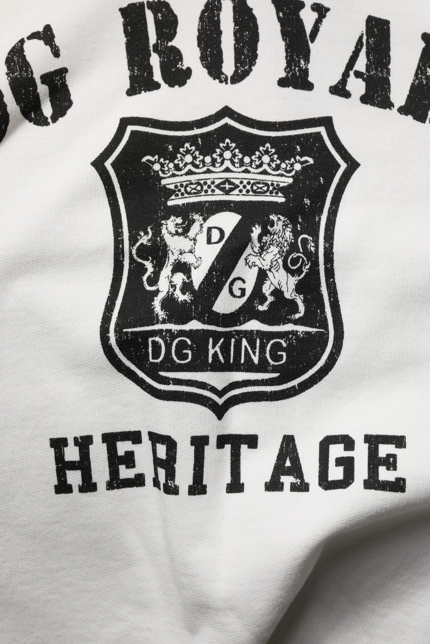 Sweat à capuche en coton blanc Dolce & Gabbana avec imprimé DG ROYAL, doux et confortable, aspect décontracté et élégant.