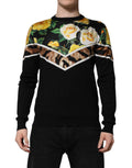 Pull en soie noire Dolce & Gabbana avec motif floral à col rond, élégant et confortable.