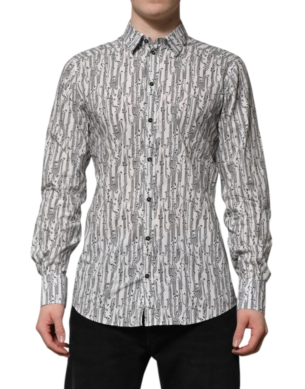 Chemise blanche à manches longues Dolce & Gabbana avec imprimé floral décontracté et élégant, vue de face.