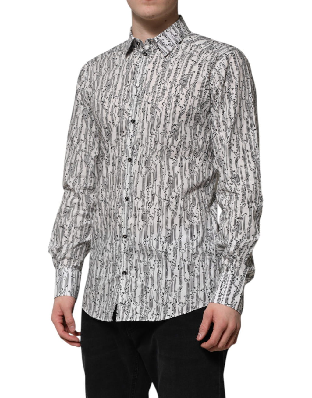 Chemise décontractée à manches longues Dolce & Gabbana, blanche avec imprimé floral, style élégant et confortable.