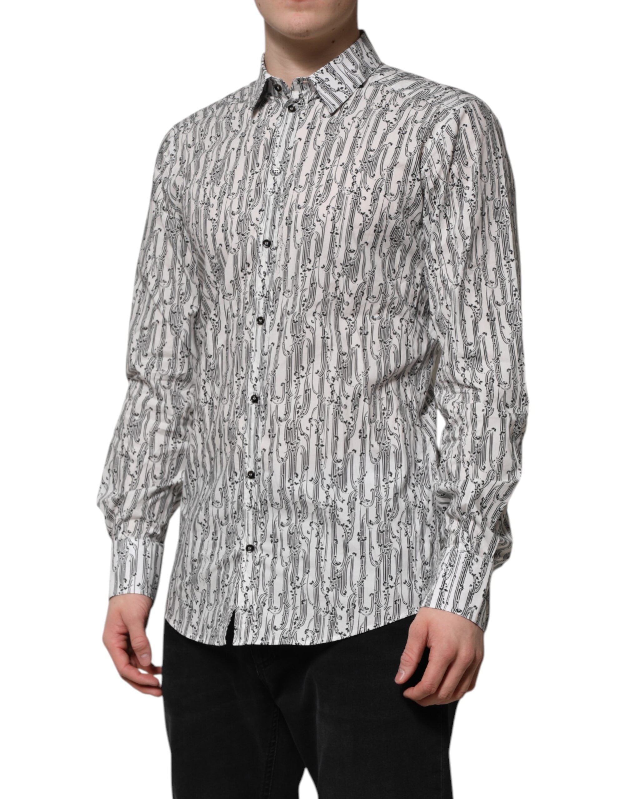 Chemise décontractée à manches longues Dolce & Gabbana, blanche avec imprimé floral, style élégant et confortable.