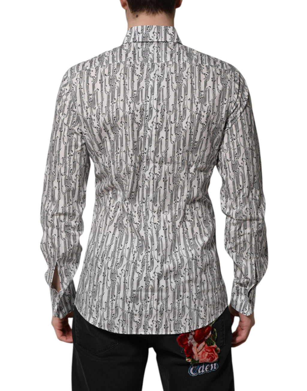 Chemise décontractée à manches longues Dolce & Gabbana, blanche avec imprimé floral élégant, pour un style chic et casual.
