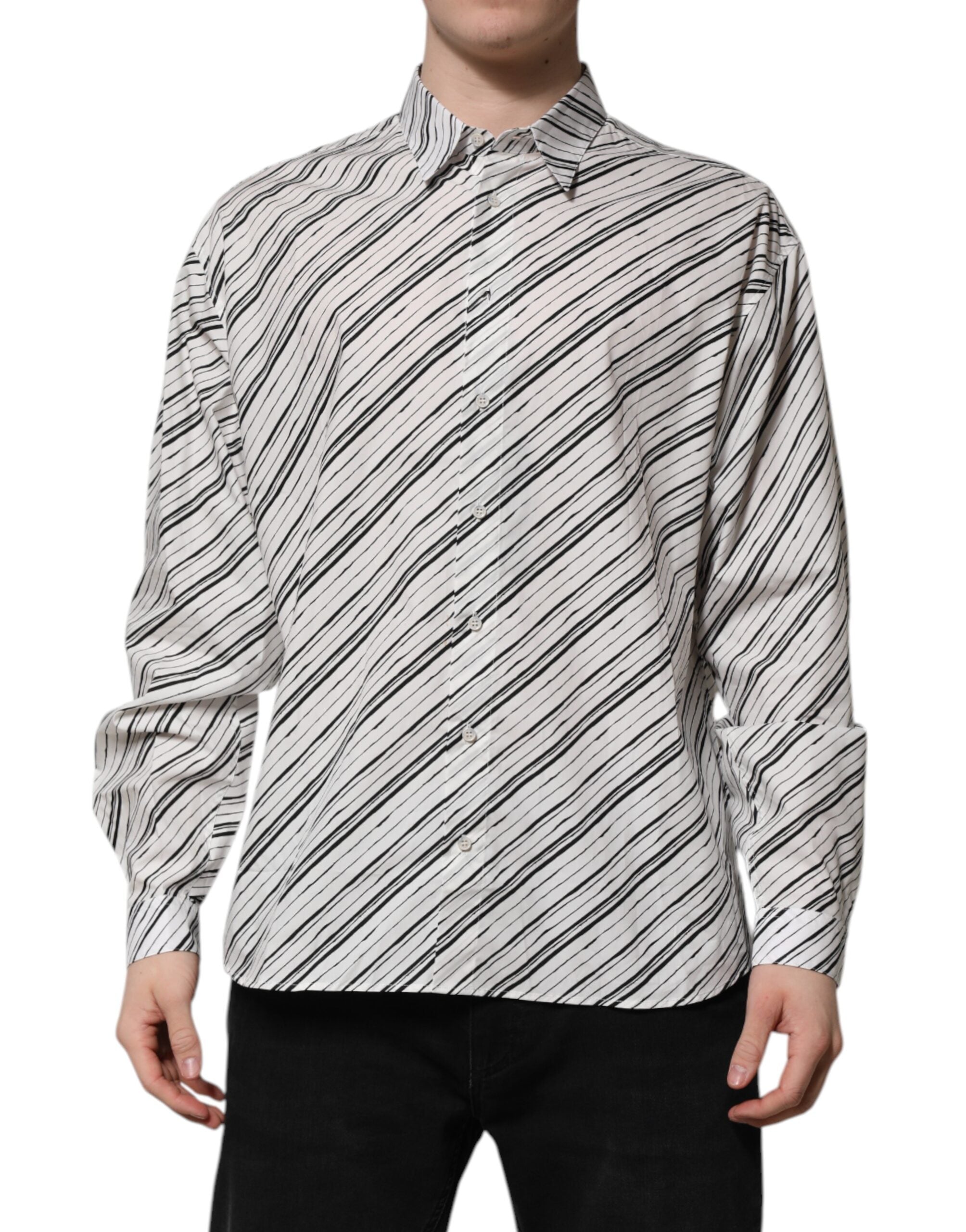 Chemise formelle blanche à rayures pour homme de Dolce & Gabbana avec manches longues et coupe élégante.