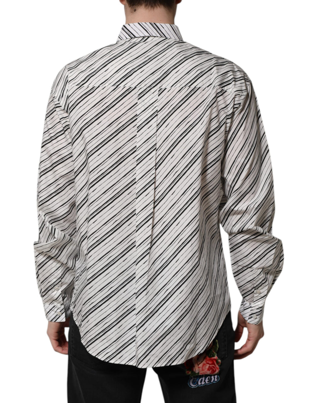 Chemise formelle blanche à rayures pour homme de Dolce & Gabbana avec manches longues, élégante et sophistiquée.