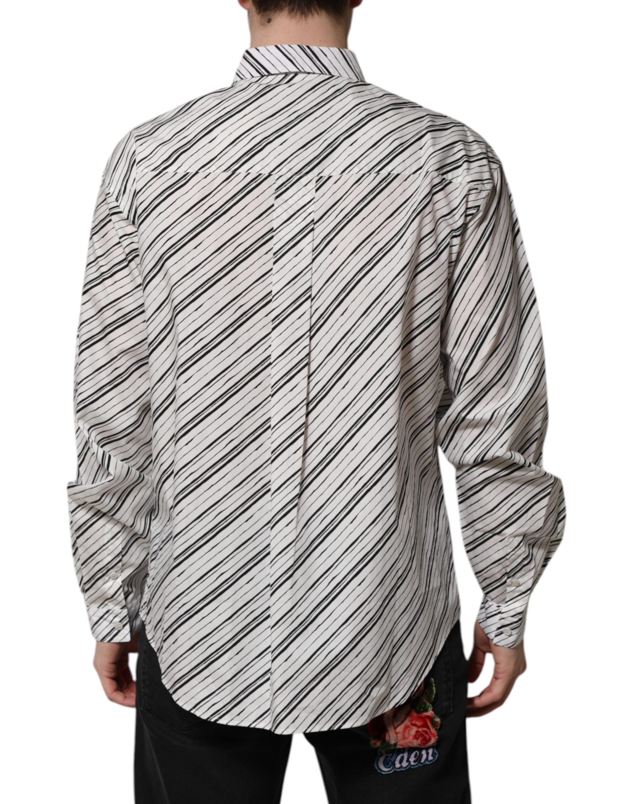 Chemise formelle blanche à rayures pour homme de Dolce & Gabbana avec manches longues, élégante et sophistiquée.