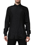 Chemise formelle homme Dolce & Gabbana en soie bleu foncé avec col classique et boutons élégants, pour occasions spéciales.