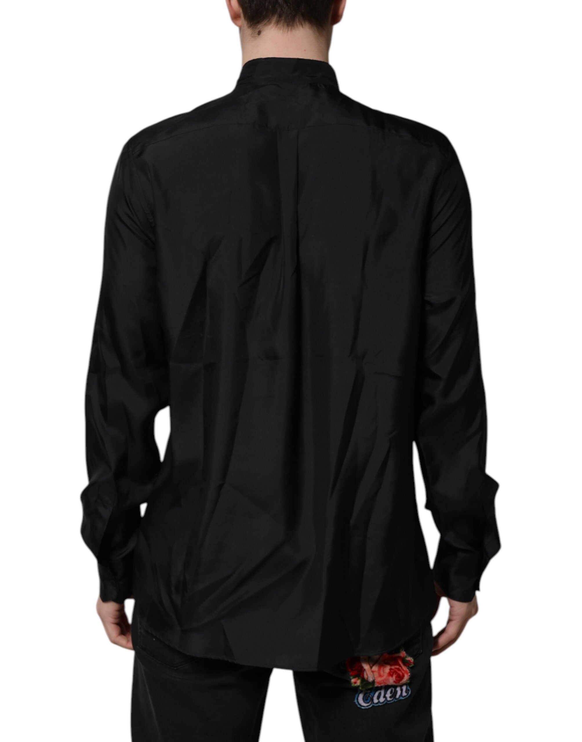 Chemise formelle en soie bleue foncée pour homme Dolce & Gabbana Martini, style élégant et sophistiqué.