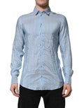 Chemise homme Dolce & Gabbana Martini à rayures bleues avec manches longues, style élégant et sophistiqué.