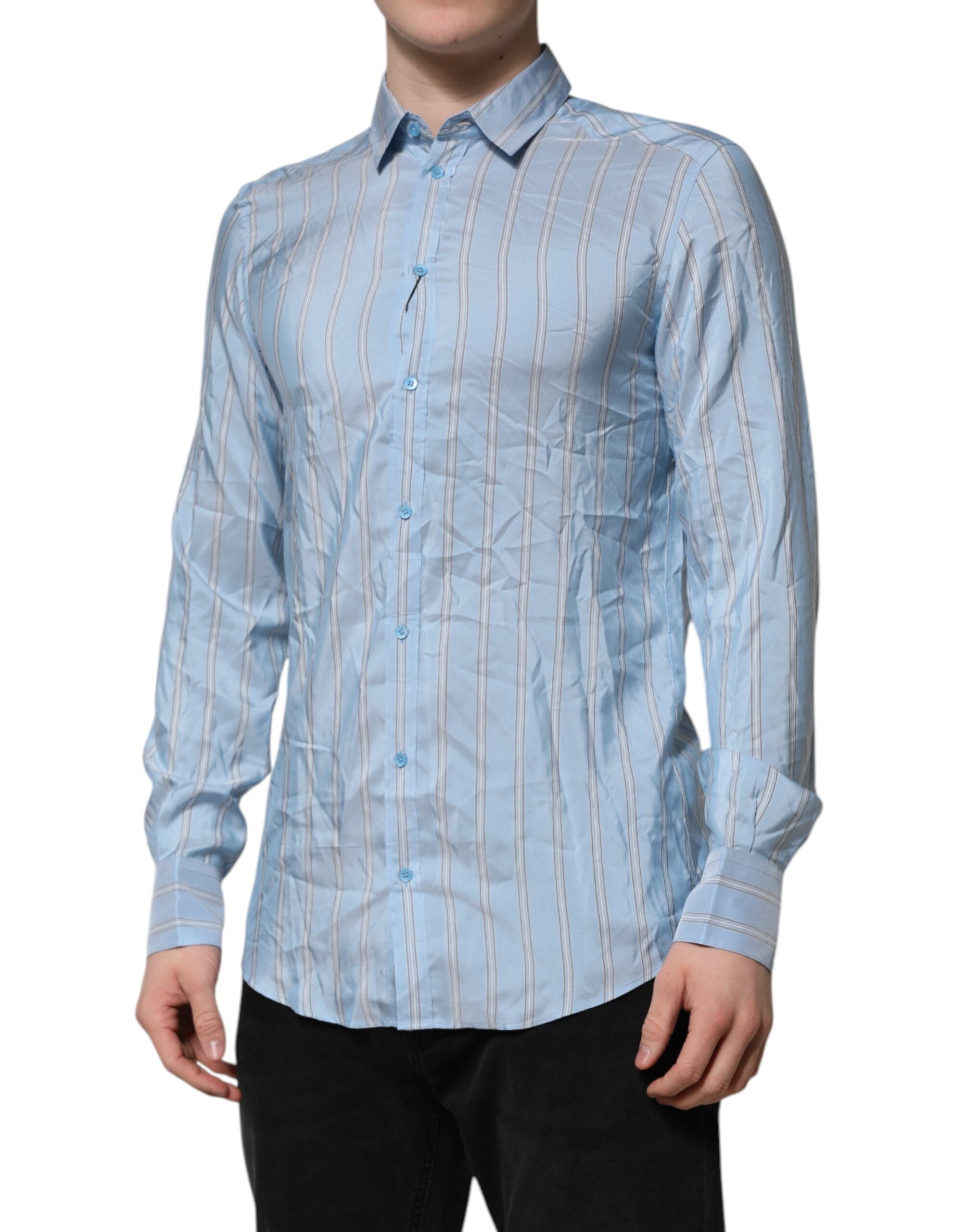 Chemise Dolce & Gabbana MARTINI à rayures bleues à manches longues, élégante et sophistiquée pour homme.