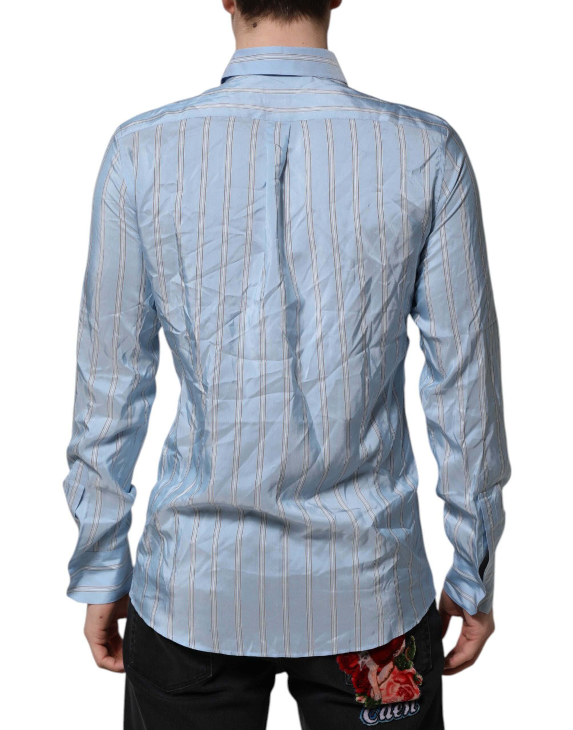 Chemise à manches longues Dolce & Gabbana MARTINI à rayures bleues, élégante et classique pour homme.