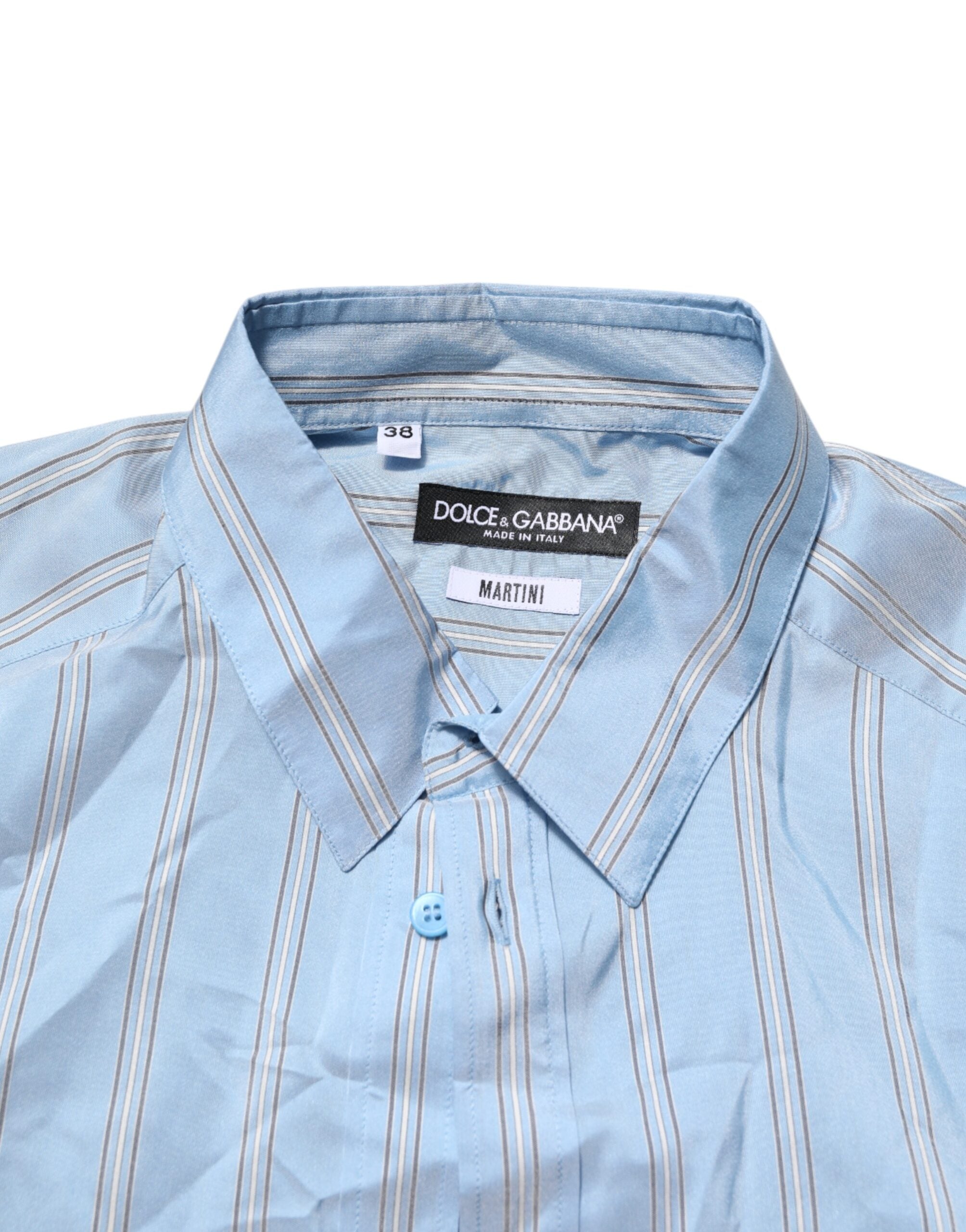 Chemise longue à manches longues Dolce & Gabbana MARTINI à rayures bleues, style élégant pour homme.