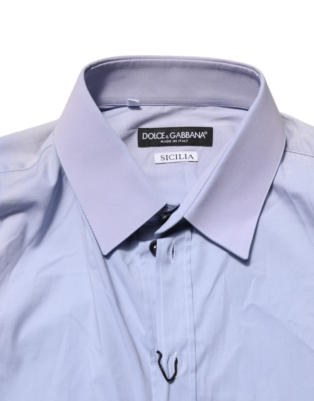 Chemise longue en coton bleu Dolce & Gabbana SICILIA à manches longues, détails élégants et coupe classique.