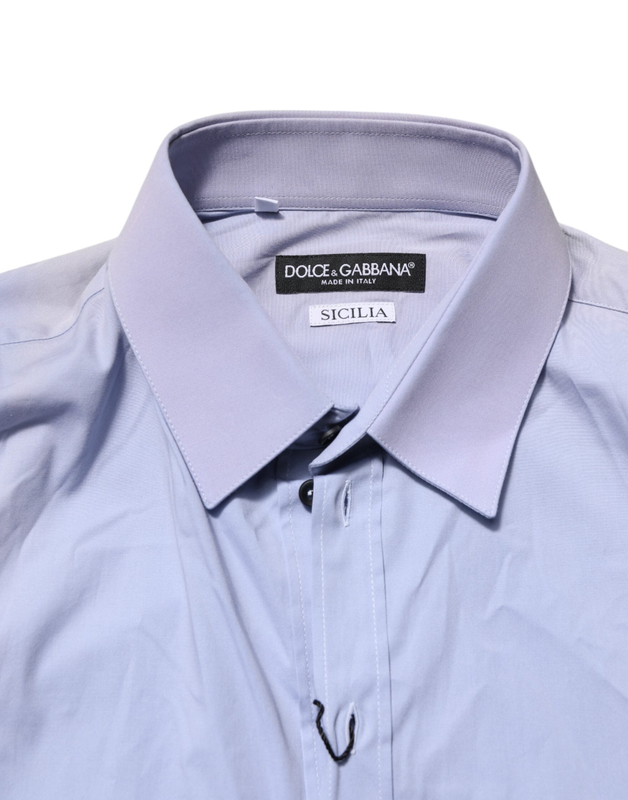 Chemise longue en coton bleu Dolce & Gabbana SICILIA à manches longues, détails élégants et coupe classique.