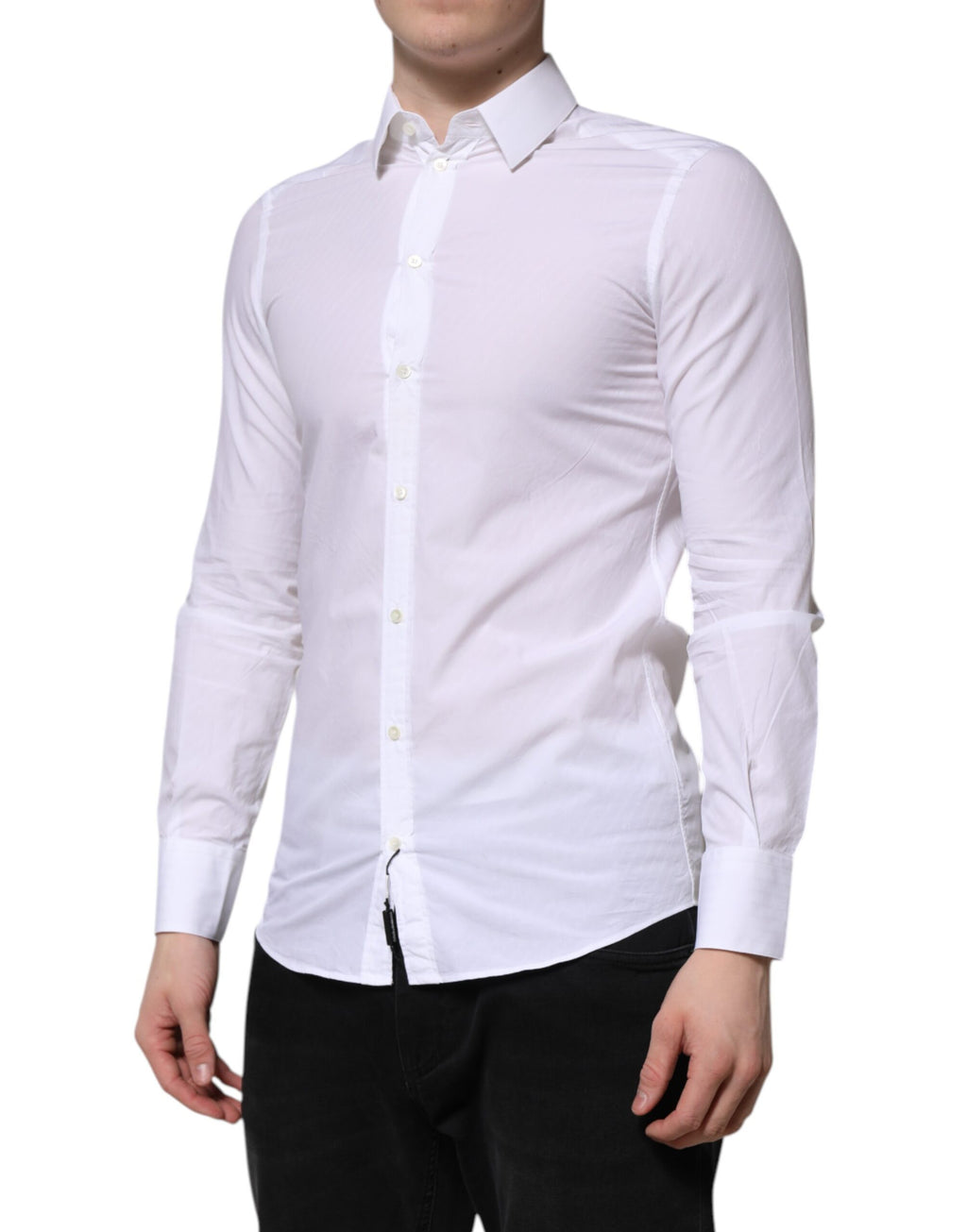 Chemise homme blanche en coton Dolce & Gabbana Martini à manches longues, élégante et classique, vue de face.