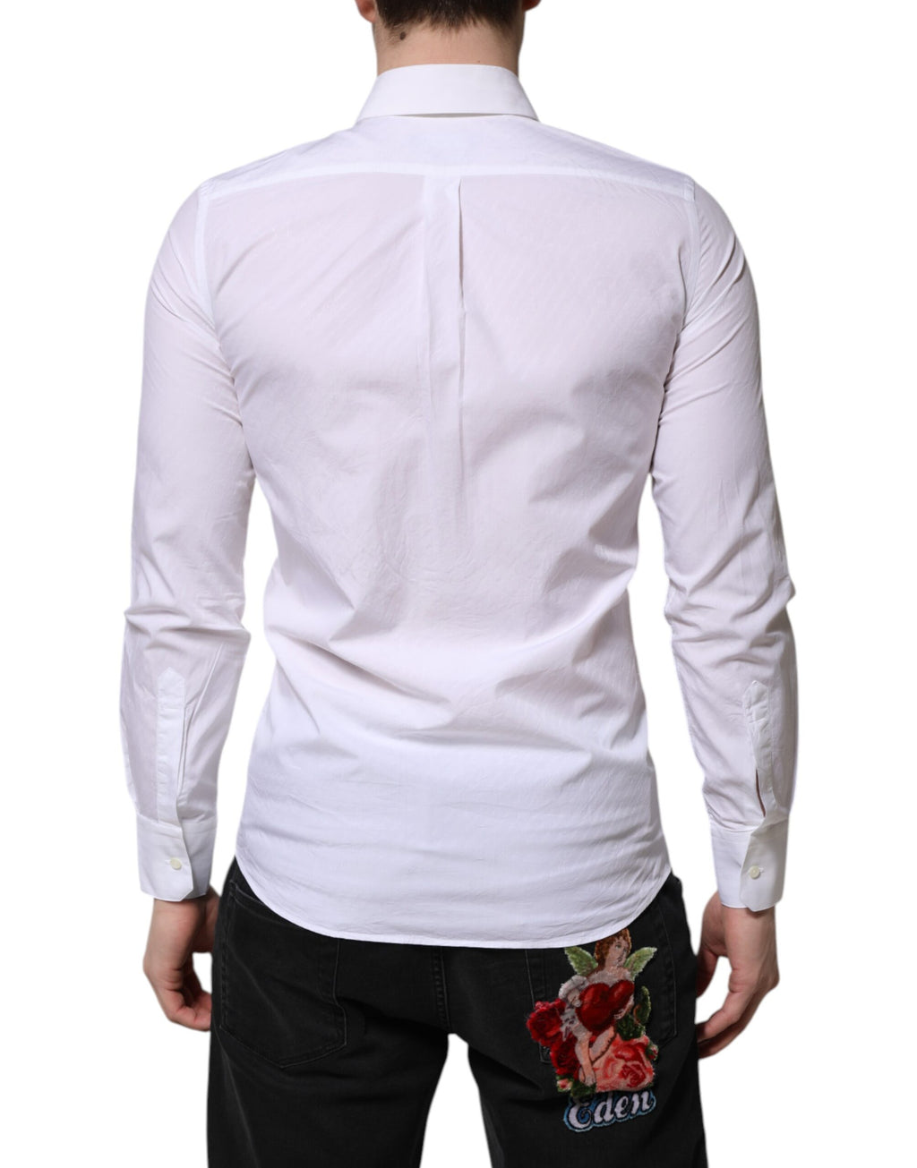 Chemise blanche en coton Dolce & Gabbana Martini à manches longues, élégante et sophistiquée pour homme.