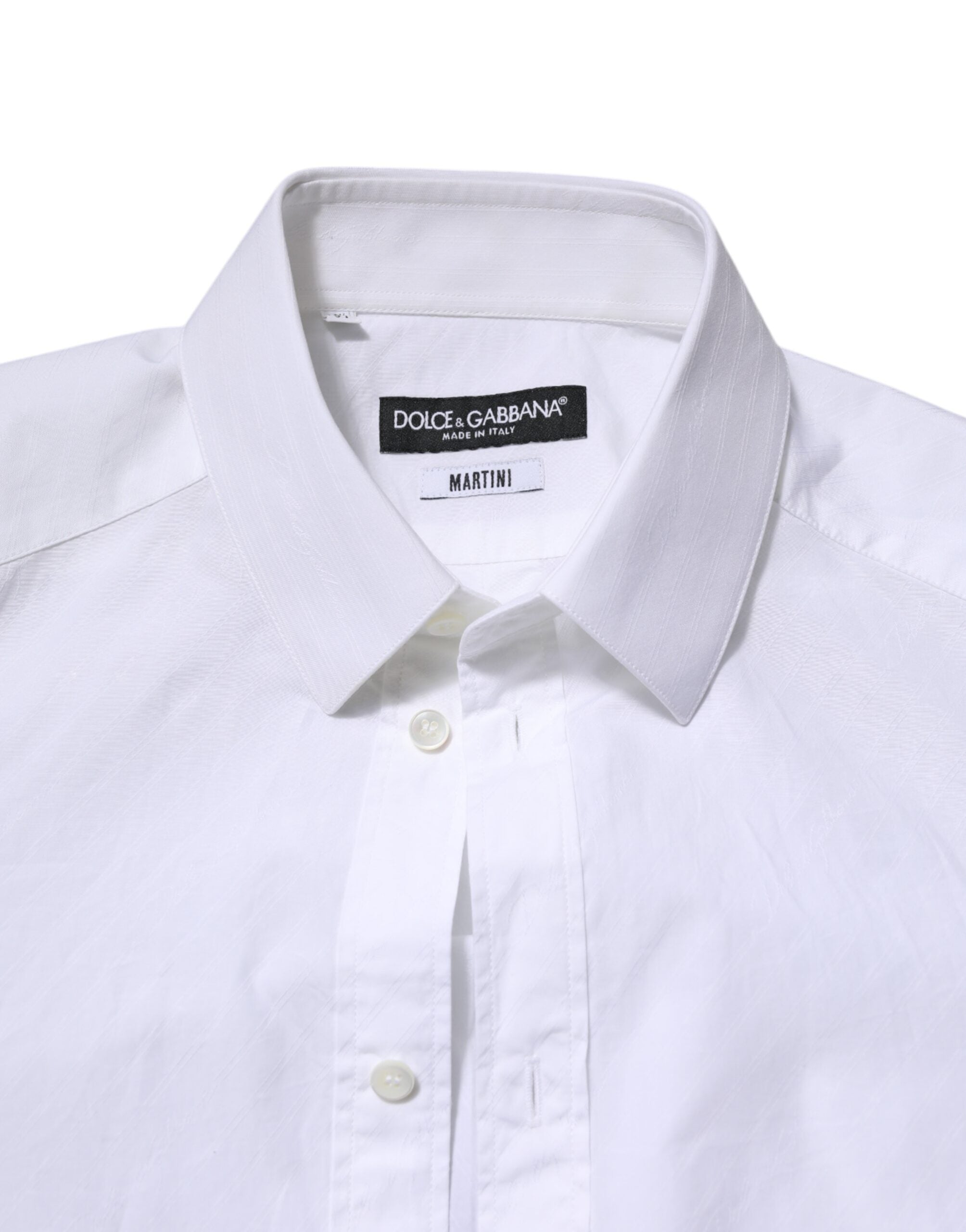 Chemise blanche en coton Dolce & Gabbana Martini à manches longues, style élégant et tissu doux visible sur l'image.