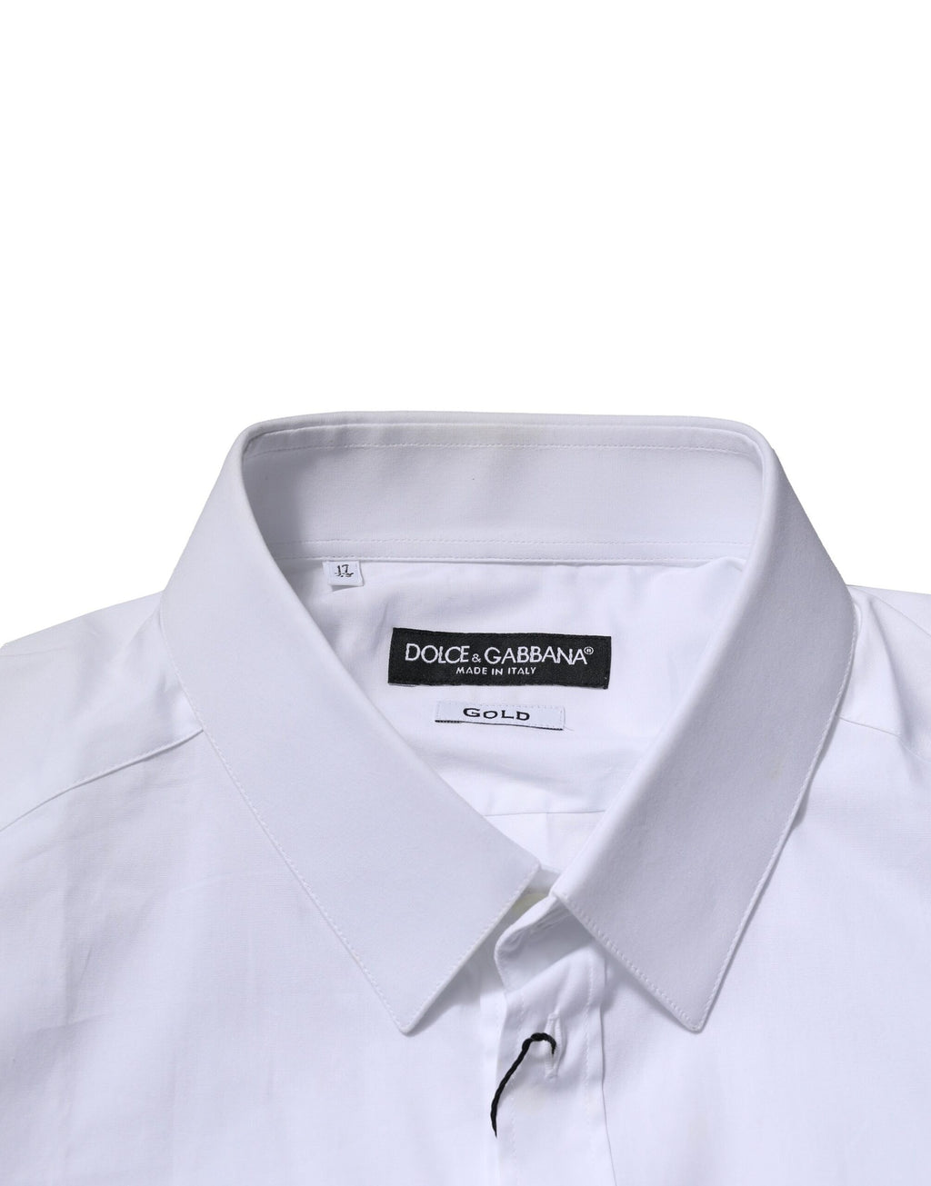 Chemise blanche en coton Dolce & Gabbana à manches longues avec détails dorés, élégante et sophistiquée.