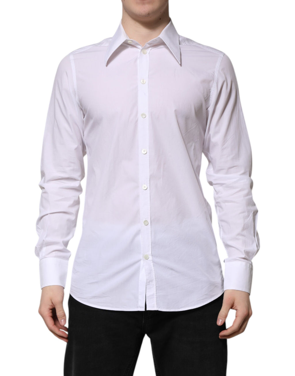 Chemise blanche en coton à manches longues de Dolce & Gabbana, couleur blanche, col classique, tissu élégant et finition soignée