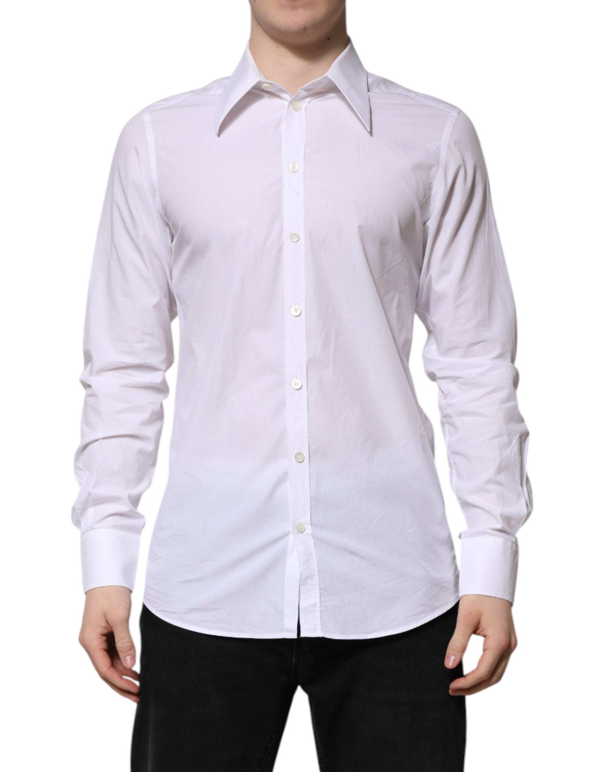Chemise blanche en coton à manches longues de Dolce & Gabbana, couleur blanche, col classique, tissu élégant et finition soignée